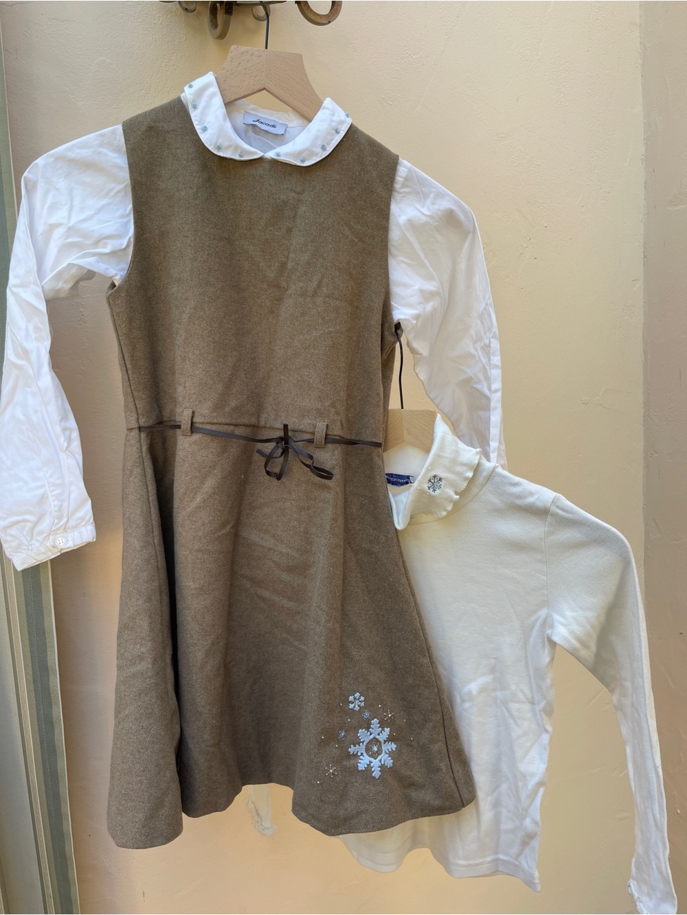 Jacadi jumper with Cream Top and white blouse with Blue Embroidered Collar